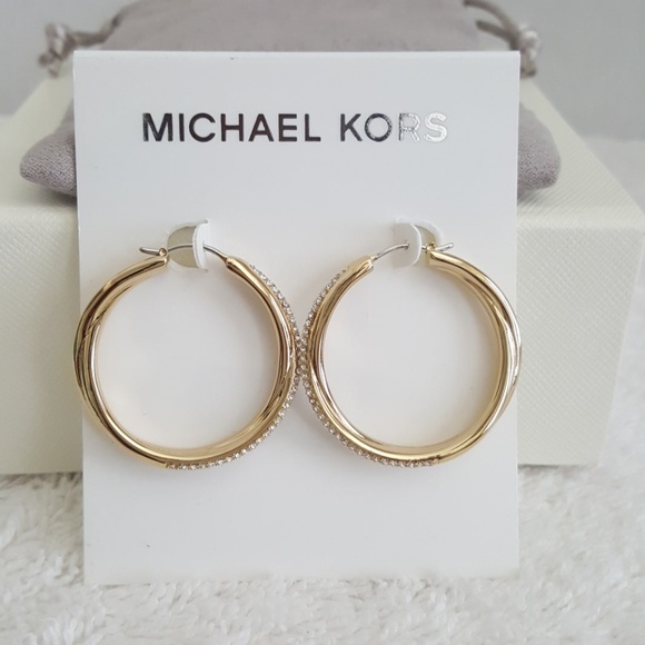 New Michael Kors Crystal Crossover Hoop Earrings - Picture 3 of 6